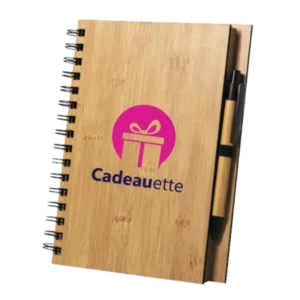 Notebook en bois avec reliure à spirale + stylo