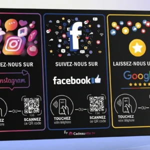 Plaque QR NFC Tunisie 3 en 1 Instagram Facebook Google Avis 15x20 cm