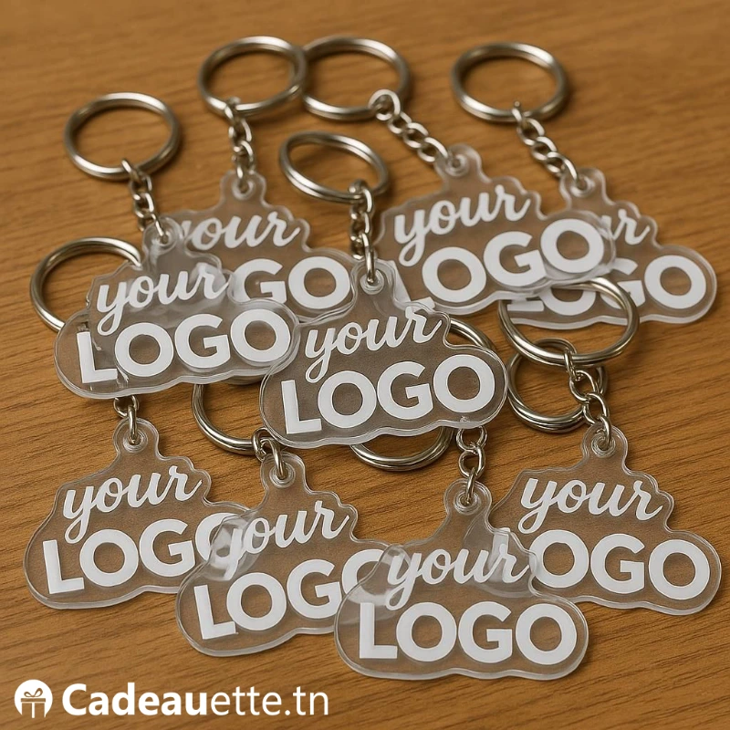 Porte clé personnalisé en plexiglass avec logo entreprise en Tunisie - Cadeauette